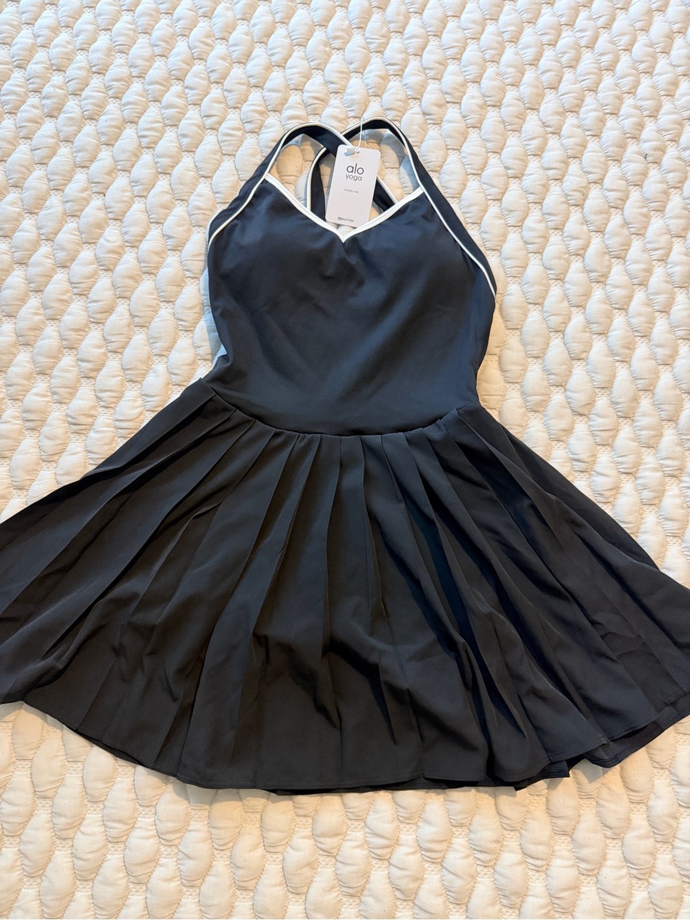 ALO Yoga Black Tennis Dress with White Trim